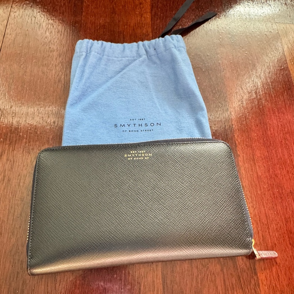 Smythson Dark Navy Travel Zip Wallet